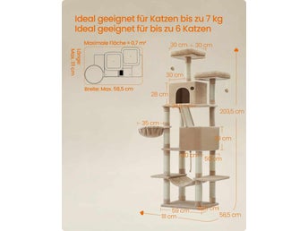 Klösträd, 206 cm stort katttorn, 2 sittpinnar, 2 grottor, korg, PCT190K01V1