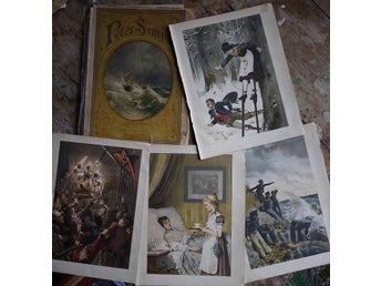 4 Litografiska färgtryck ur Peter Simpel från 1878