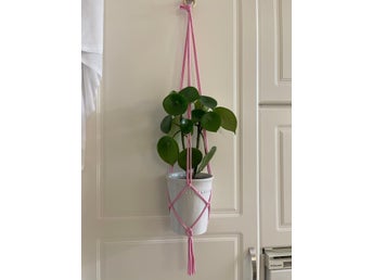 Ampel handgjord, ljus rosa, makramé, 13-15 cm