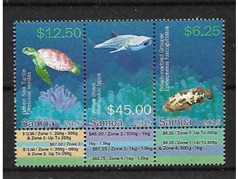 Samoa 2015 Fiskar sköldpadda 3v i strip