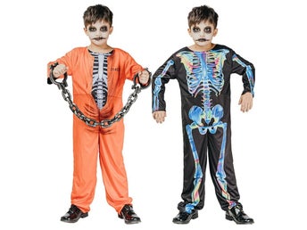 Skelett och Skelettfånge Barn Maskeraddräkt 2 i 1 Vändbar Halloween 134-140 Ny