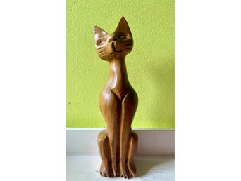 Handsnidad katt, teak, 60-tal
