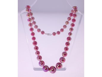 Vintage pink rainbow coloured coated plastic bead necklace circa 1980s-41.3g