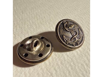5 st knappar, 20 mm, metall, ankare, 1970-tal, retro clothing buttons, oanvända
