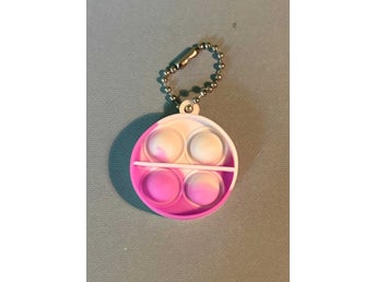 Rosa, Vit rund silikon Pop-It Fidget Toy nyckelring Sensorisk Anti-stress leksak