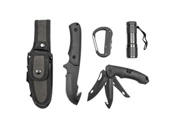 Combat Knife Set Pro - Flashlight & Folding Knife, Black Olive Hunting Jakt Kniv