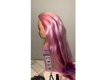 Practice Head,75cm Synthetic Hair with Table Holder, DIY Hair, Styling Tool Set