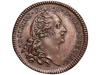 Adolf Fredrik - 1/2 Dukat 1754/55 - Tidigare opublicerat avslag i brons - RRR
