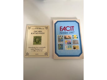 2 st frimärkskataloger – FACIT Norden 1987 + Oscarskatalogen 1976 – Filateli