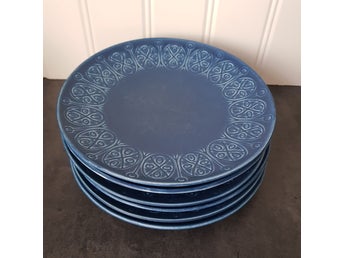 Blå tallrikar med mönster, 6 stycken.20.5 cm i diameter