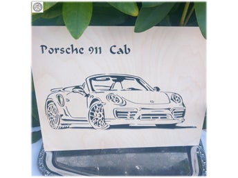 Fin Porsche 911 Cab tavla i trä genomskuren med siluett Fint skick