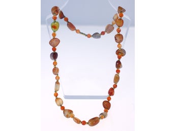 Vintage French brown polished stones necklace-circa 1980s-69 cm length-94g