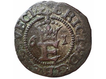 Erik XIV - Stockholm, 1/2 Öre 1561, Typmynt med underliggande silverglans