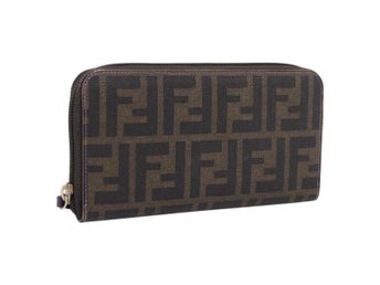 FENDI Zucca lång plånbok i canvas, PVC, svart och brun, äkta, 205506V