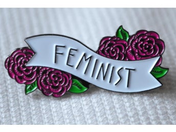 Feminist Blommor Feminism Blad m. Emalj Brosch Pin 4cm Ny