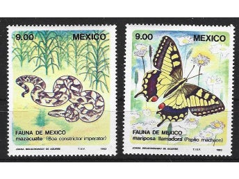 Mexiko 1983 Fauna Fjärilar insekter Ormar kräldjur 2v