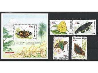 Barbados 1991 Fjärilar insekter 4v + block