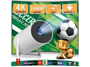 Portabel HD-Projektor 1080P med Android 11, 4K-stöd och WiFi6