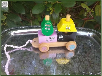 Barbapapa tågvagn med 4 klossar med barbamama och barbapapa