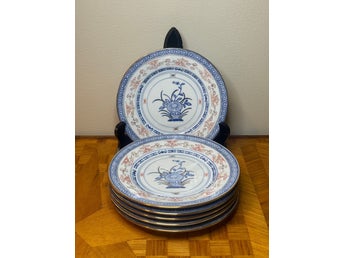 Kinesiska Riskorn assietter – 6 st – 18 cm – blåvit dekor