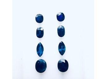 % W 8 st Blå Safirer – 3.48 ct totalt– Marquise & Oval cut