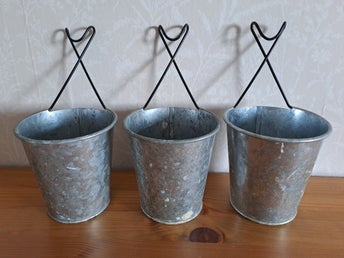 3 st amplar blomkrukor galvaniserad metall