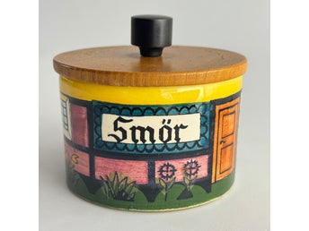 Retro smörbytta med trälock, keramik