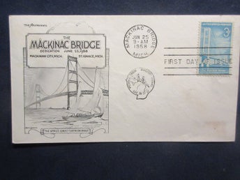 ÄLDRE FDC (USA 1958) MACKINAC BRIDGE