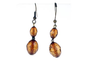 Vintage brown plastic bead drop earrings-circa 1970s (Weight: 3.7g) FREE postage