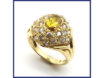 Ring, 21K guld, gul ovalslipad sten, kubisk zirkonia (6,78g, stl 17,4mm)