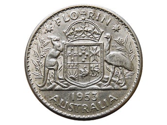 AUSTRALIEN / Australia. 1 Florin 1953. Regina. Silver.