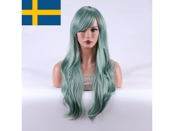 Helt ny elegant party maskerad wig hår grön ljusgrön sexig lång vit lång per