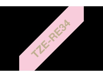 Brother TZe-RE34 satinbandskassett – guld på rosa, 12 mm brett band