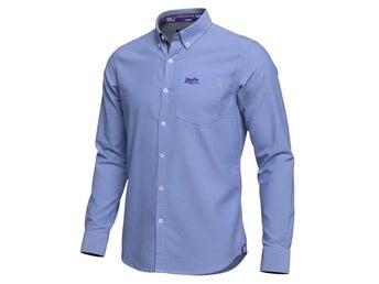 SuperDry Skjorta Herr UK Storlek L Blå Nålstribad Broderade Logotyper Knappslå