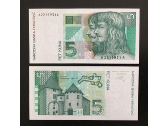 Croatia Kroatien 5 kuna sedel 1993 ovikt/UNC P-28