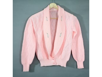Vintage Rosa Stickad Kofta 70-Tal -Storlek passar36