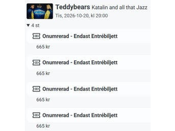 Teddybears biljetter 4 st. Uppsala 2026-10-20