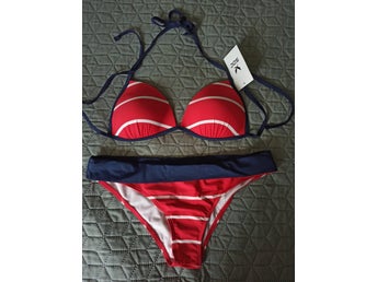 Stadium röd, vit och mörkblå bikini, storlek 38