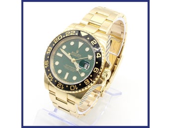 ROLEX GMT-Master II, 18K guld, grön tavla, certifikat/tillbehör medföljer