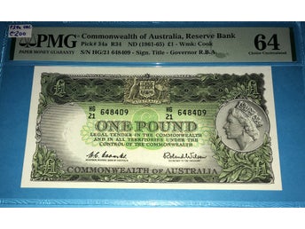 Australien P34a - £1 1961-65 - Wm:Cook QEII PMG64UNC