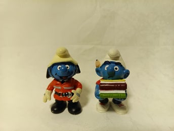 Två stycken Smurfar från Schleich, 1999, Boksmurf, Brandman smurf