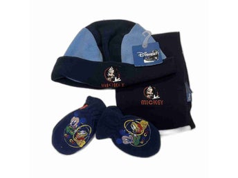 Mickey Musse Pigg & Pluto Looney Tunes polyamid set blå mössa vantar halsduk