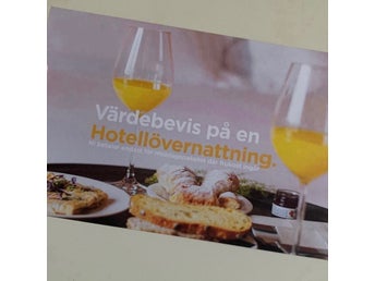 Värdecheck värdebevis giltig till 2027-04-30 hotellövernattning där frukost ingå