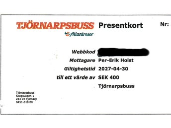 Presentkort Tjörnarpsbuss