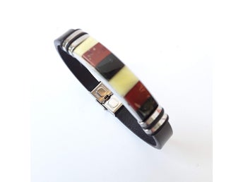 Baltiskt bärnsten och svart läderarmband Unisex läder- och ädelstensarmband
