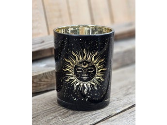 Ljuslykta stor - svart & guld, Solen och månen