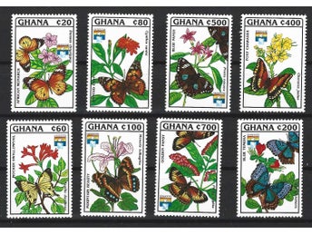 Ghana 1992 Fjärilar insekter 8v + 2 block
