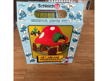 Schleich Smurf 40001 Stort Svamphus med sällsynt TAKFJÄRIL ( Bonus ) & BLOMLÅDA