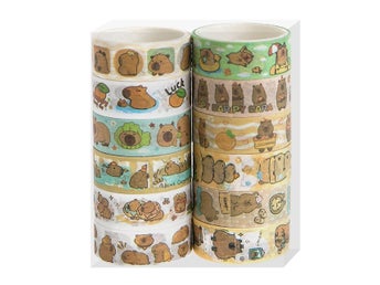 Dekorativt washi-tejp set – 12 capybara-designs, pastell