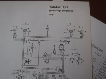 Elschema till Peugeot 504 stationsvagn (bensin), 1973.